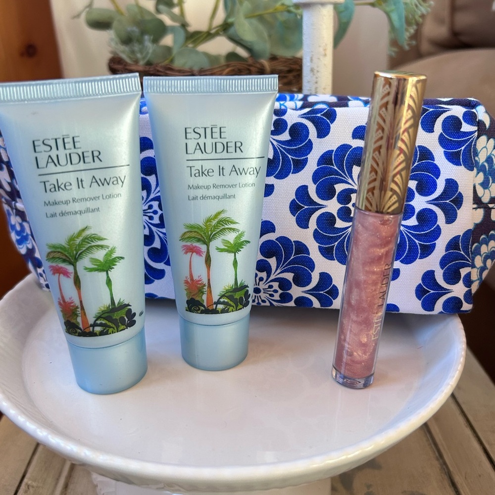 Estée Lauder Take It Away Makeup Remover Lotion and Lip Gloss with Makeup Bag
